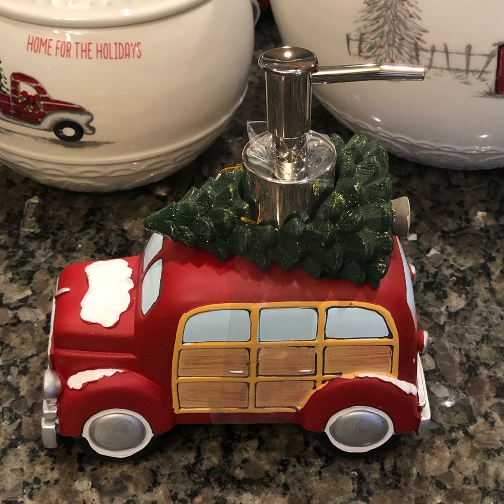 Vintage Red Truck with Tree Soap Dispenser
